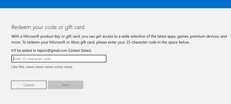 Microsoft redeem code page at redeem.microsoft.com