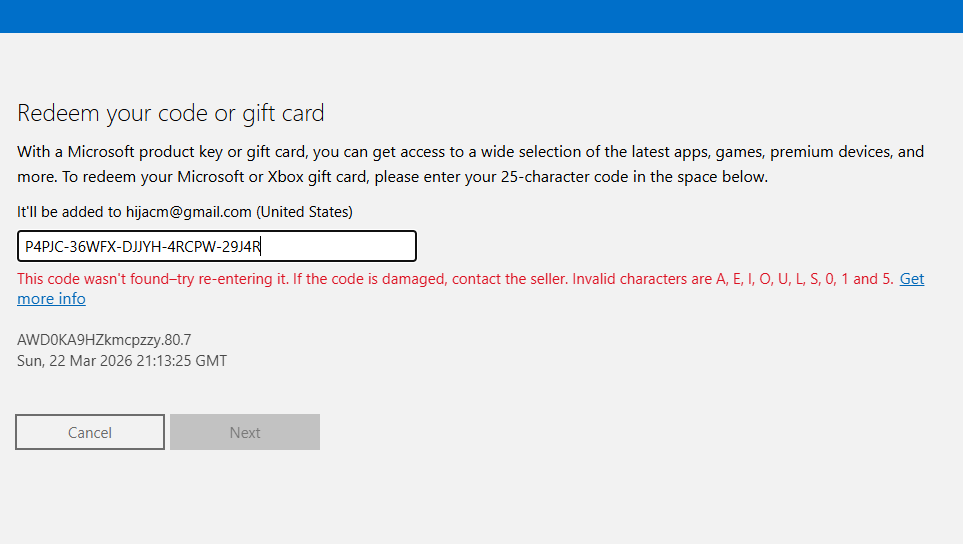 Entering a 25 character Xbox code on the redemption page