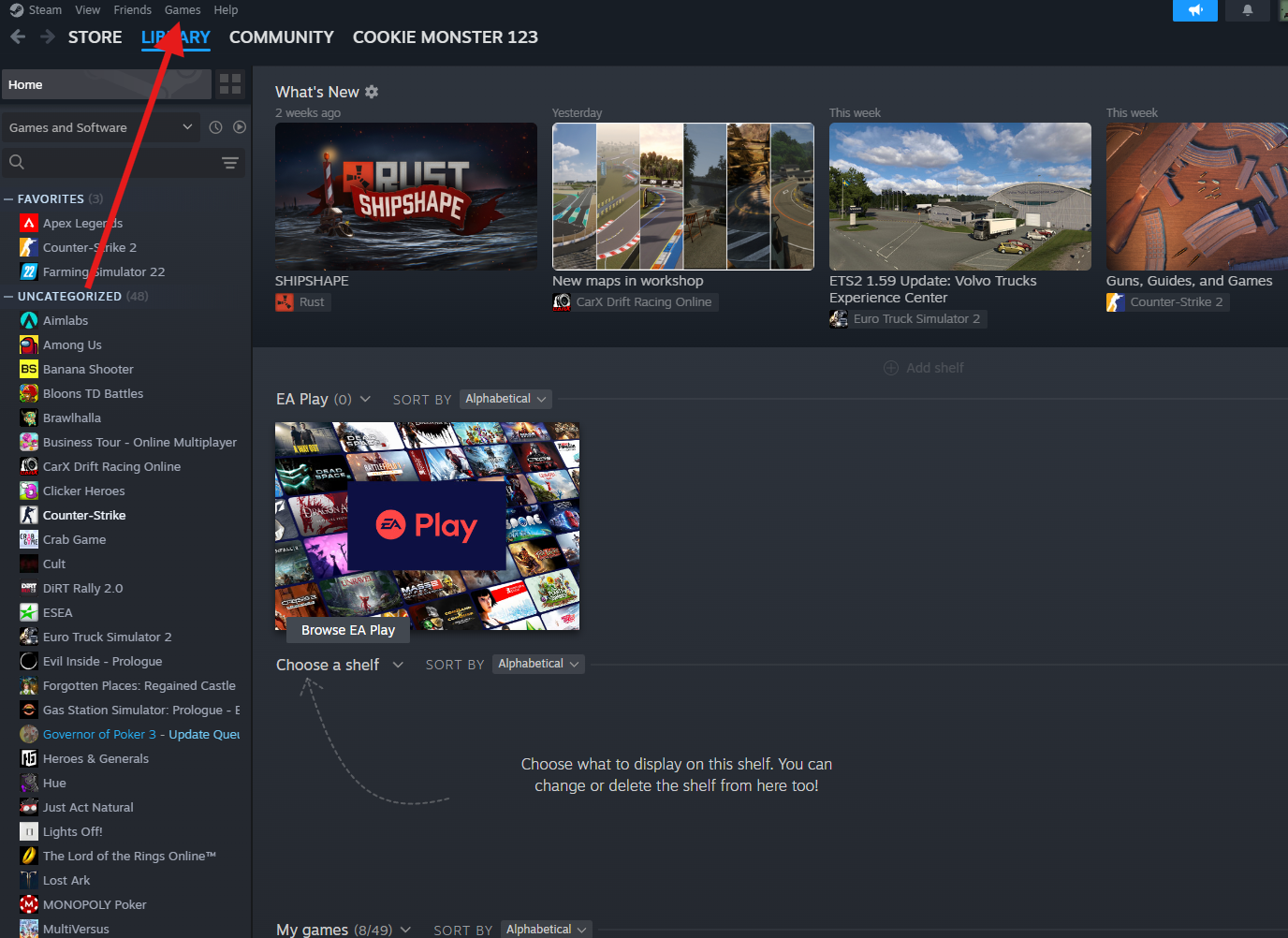 Steam client main library screen
