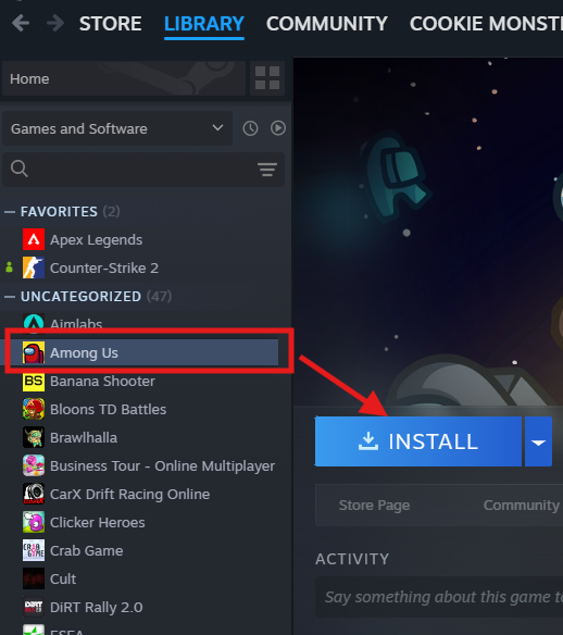 Steam store page showing green "In Library" banner for an owned game