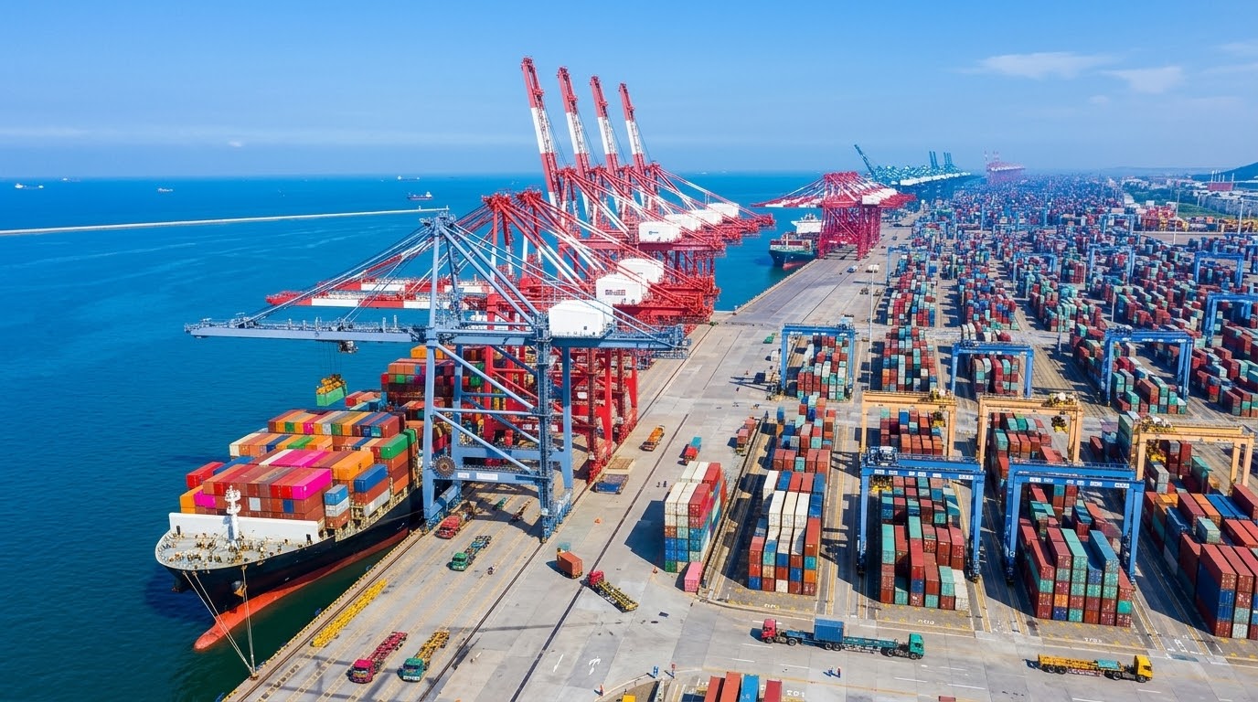 September 2026 Transpacific Ocean Freight Market Advisory - STU Supply Chain Transpacific ocean freight container ship at port representing September 2026 shipping rate trends