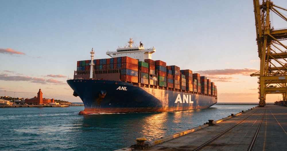 ANL container ship arriving at Fremantle port Western Australia ANL container ship arriving at Fremantle port Western Australia, sea freight from Shenzhen to Perth
