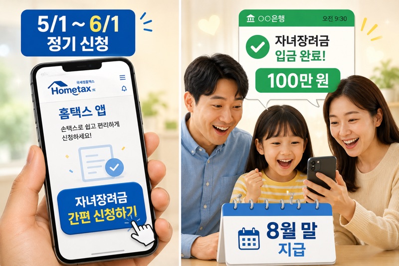 스마트폰 홈택스 앱을 통한 자녀장려금 신청 단계 흐름도