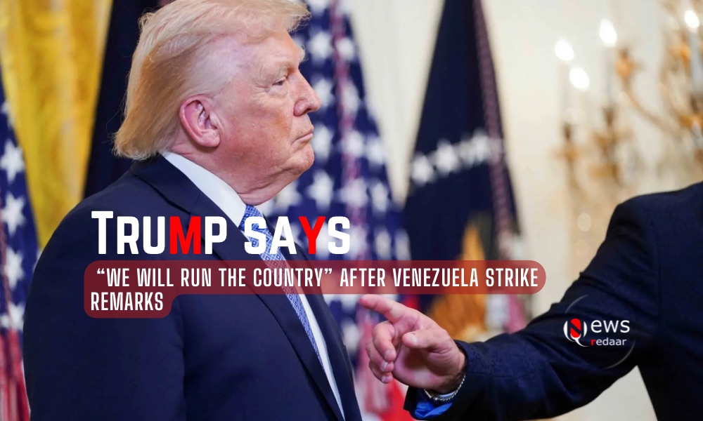Donald Trump speaks to supporters following remarks about Venezuela strike and leadership control.