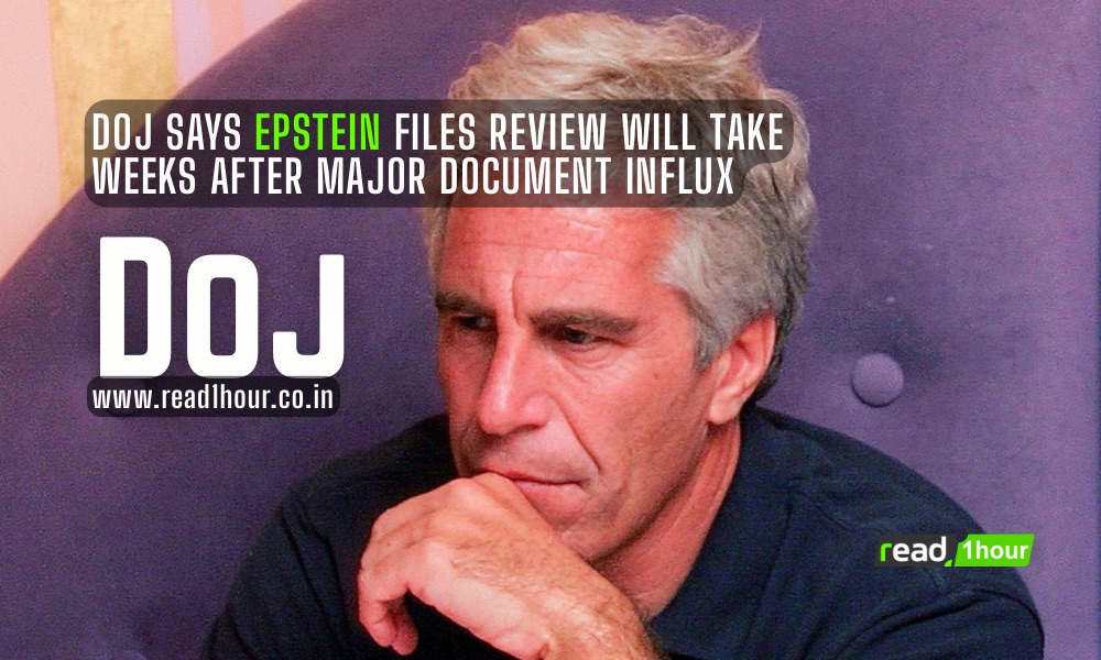 U.S. Department of Justice building as officials review massive trove of newly obtained Epstein case documents.