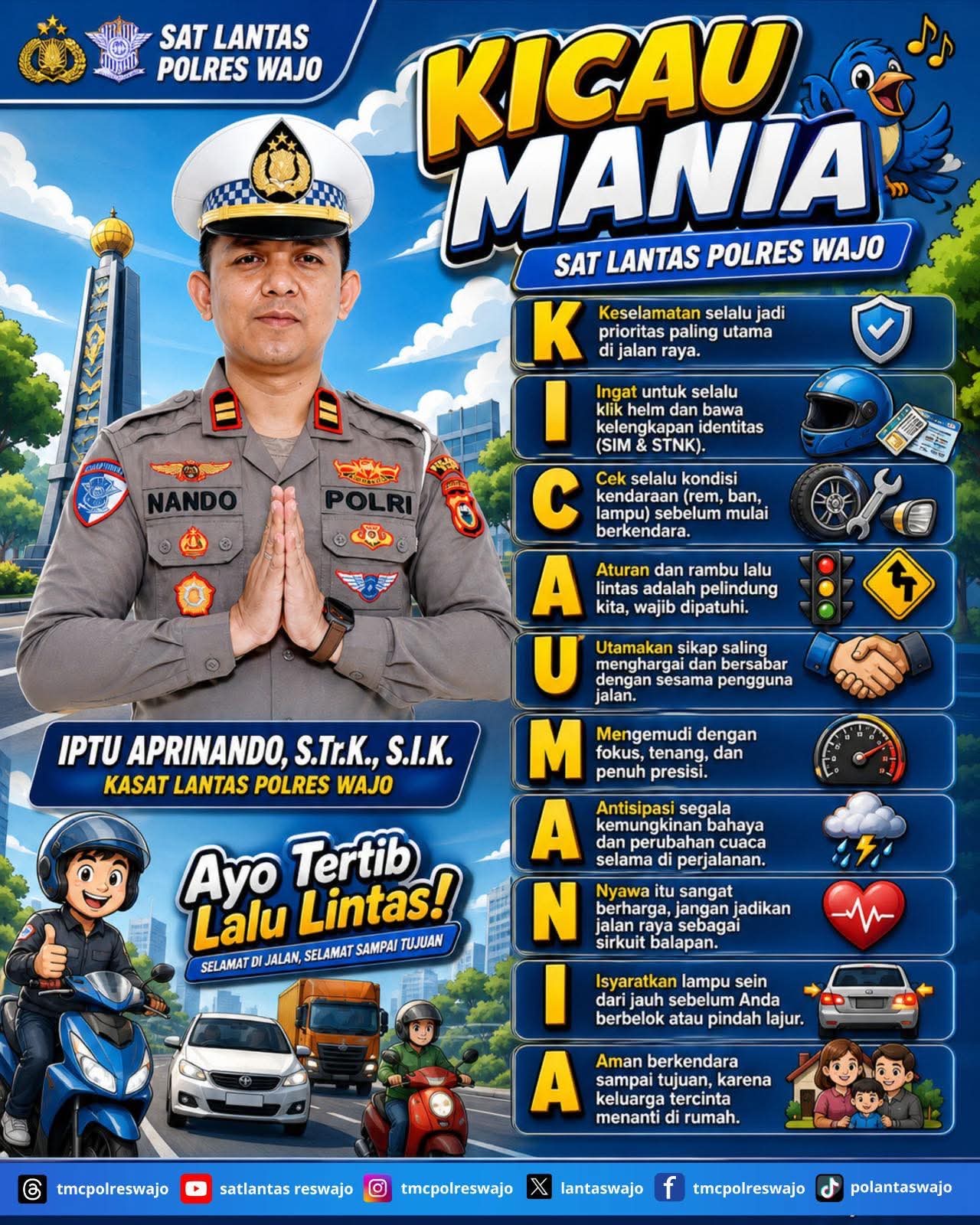 Inovasi Edukasi Lalu Lintas, Satlantas Polres Wajo Gaungkan Pesan “Kicau Mania
