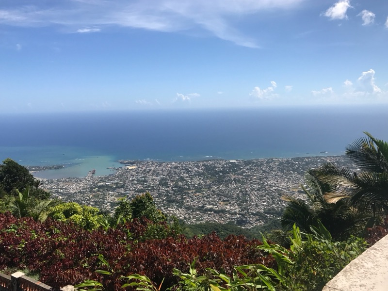 View from Loma Isabel de Torres overlooking Puerto Plata city and the Atlantic Ocean in the Dominican Republic.