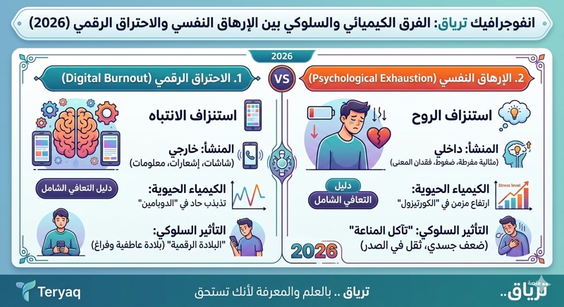الفرق الكيميائي والسلوكي بين الإرهاق النفسي والاحتراق الرقمي من ترياق