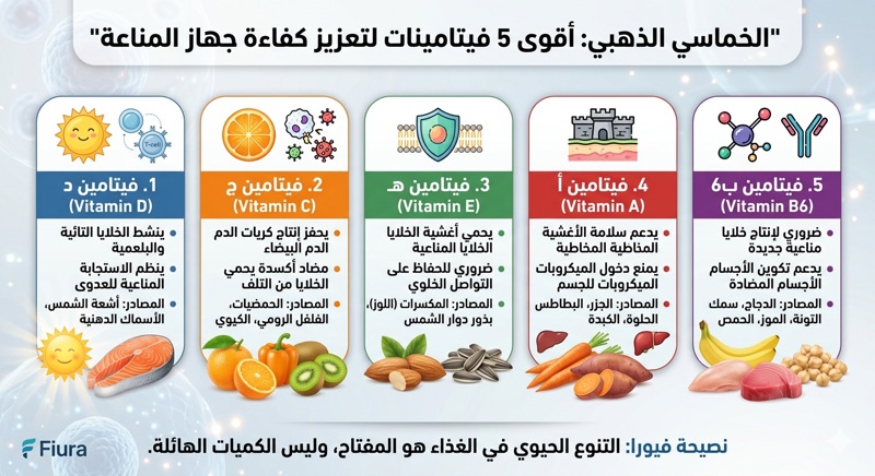 أقوى خمس فيتامينات لتعزيز مكافحة جهاز المناعة
