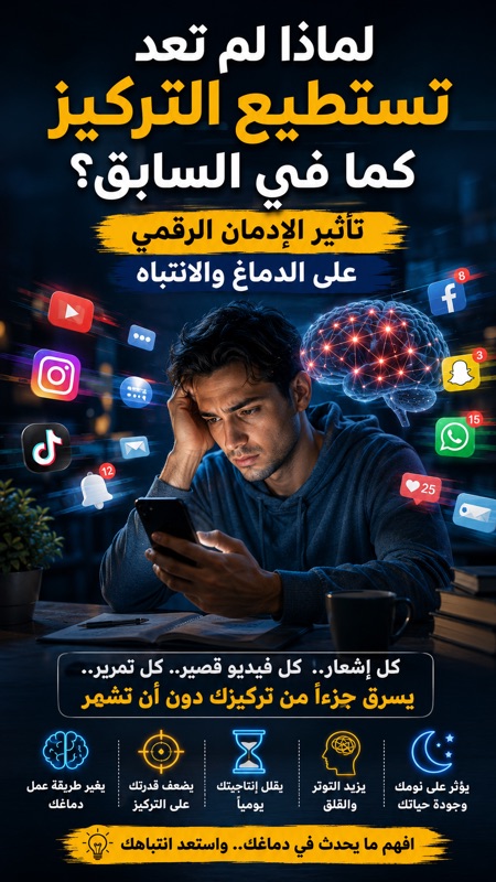 الإدمان الرقمي وتأثيره على الدماغ والانتباه