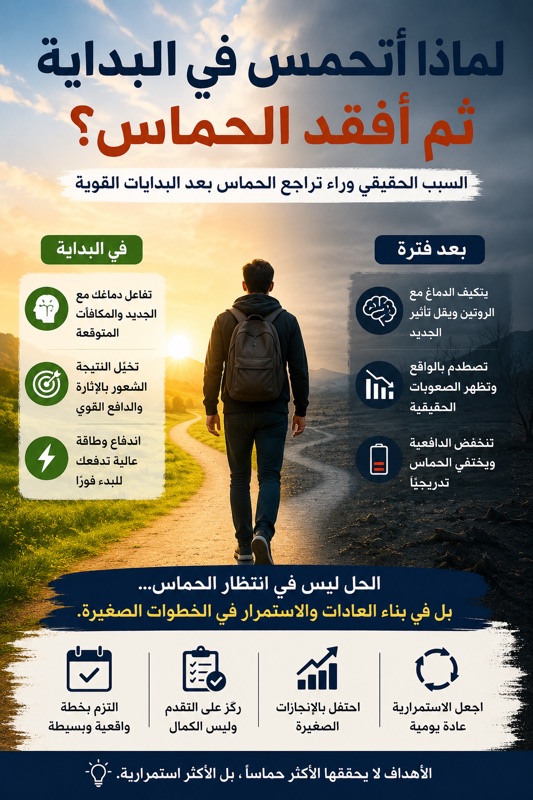 لماذا يختفي الحماس بعد البداية القوية؟ تفسير نفسي لفقدان الدافعية وتحقيق الأهداف