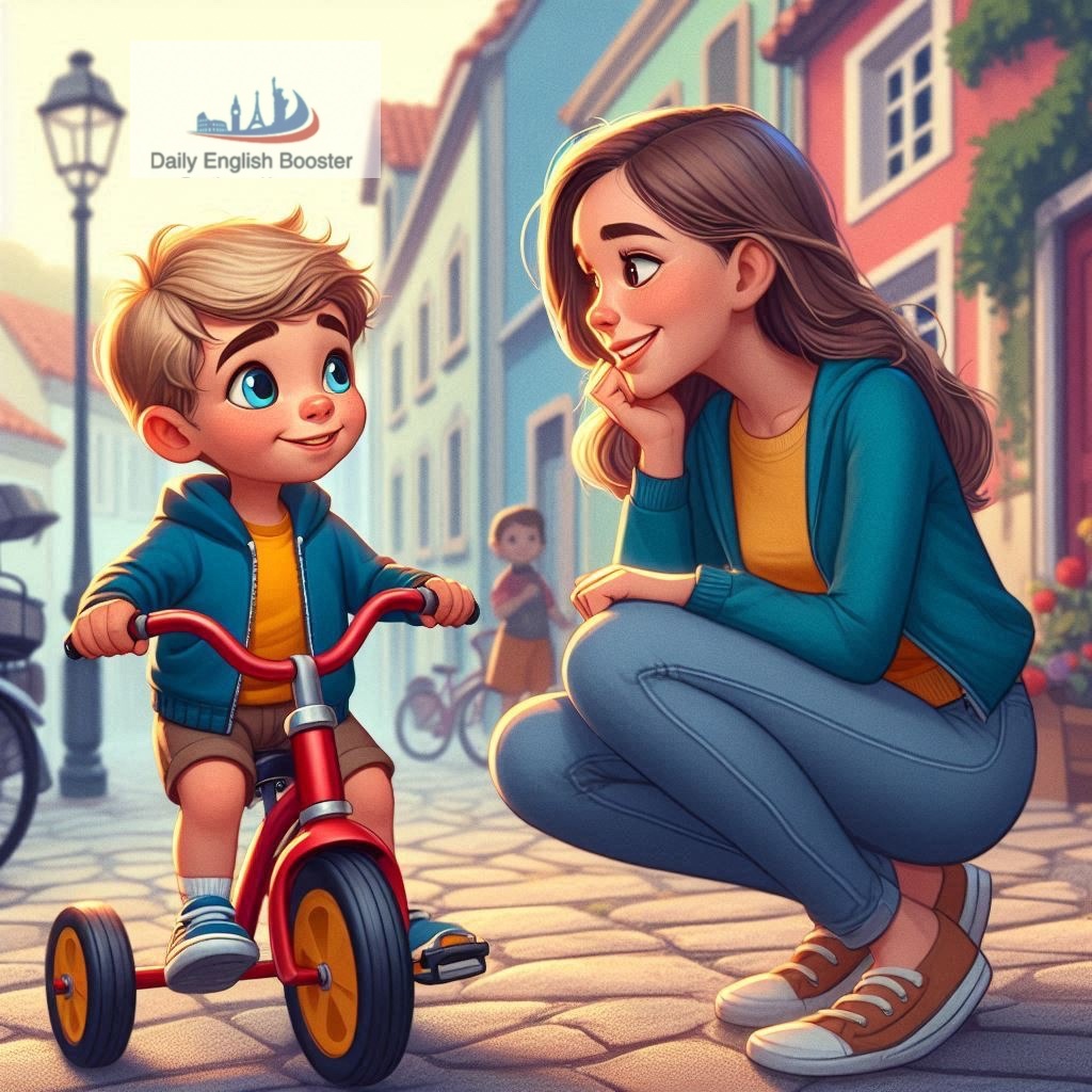 Neighbor and boy on tricycle