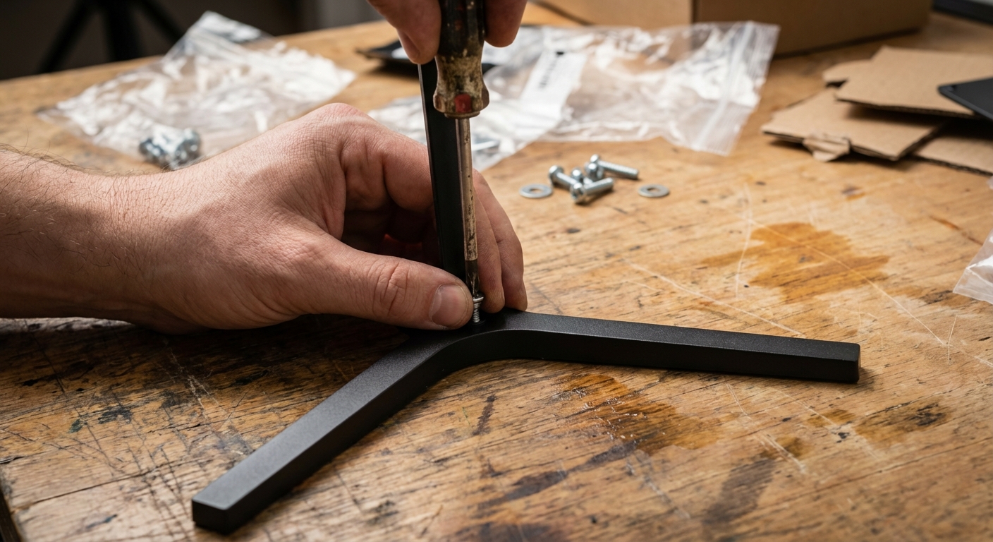 나사와 드라이버가 필요한 모니터 스탠드 조립 과정 이미지