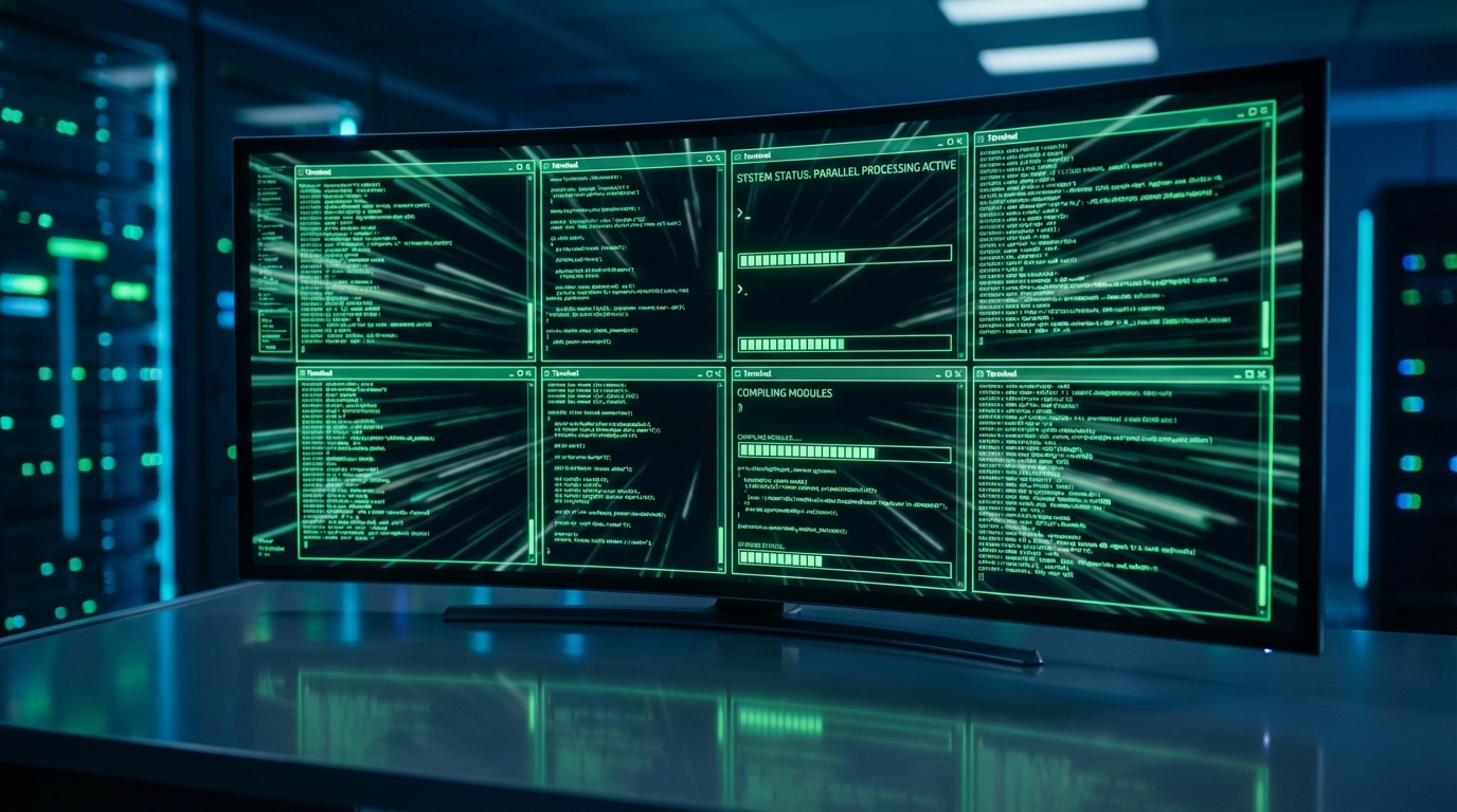 여러 테스트 창이 동시에 실행되는 개발 환경 이미지