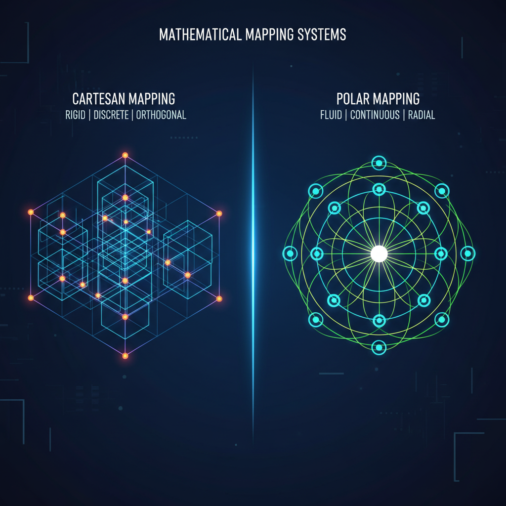 Diagram showing comparison between Cartesian grid quantization and Polar coordinate quantization with directional vectors
