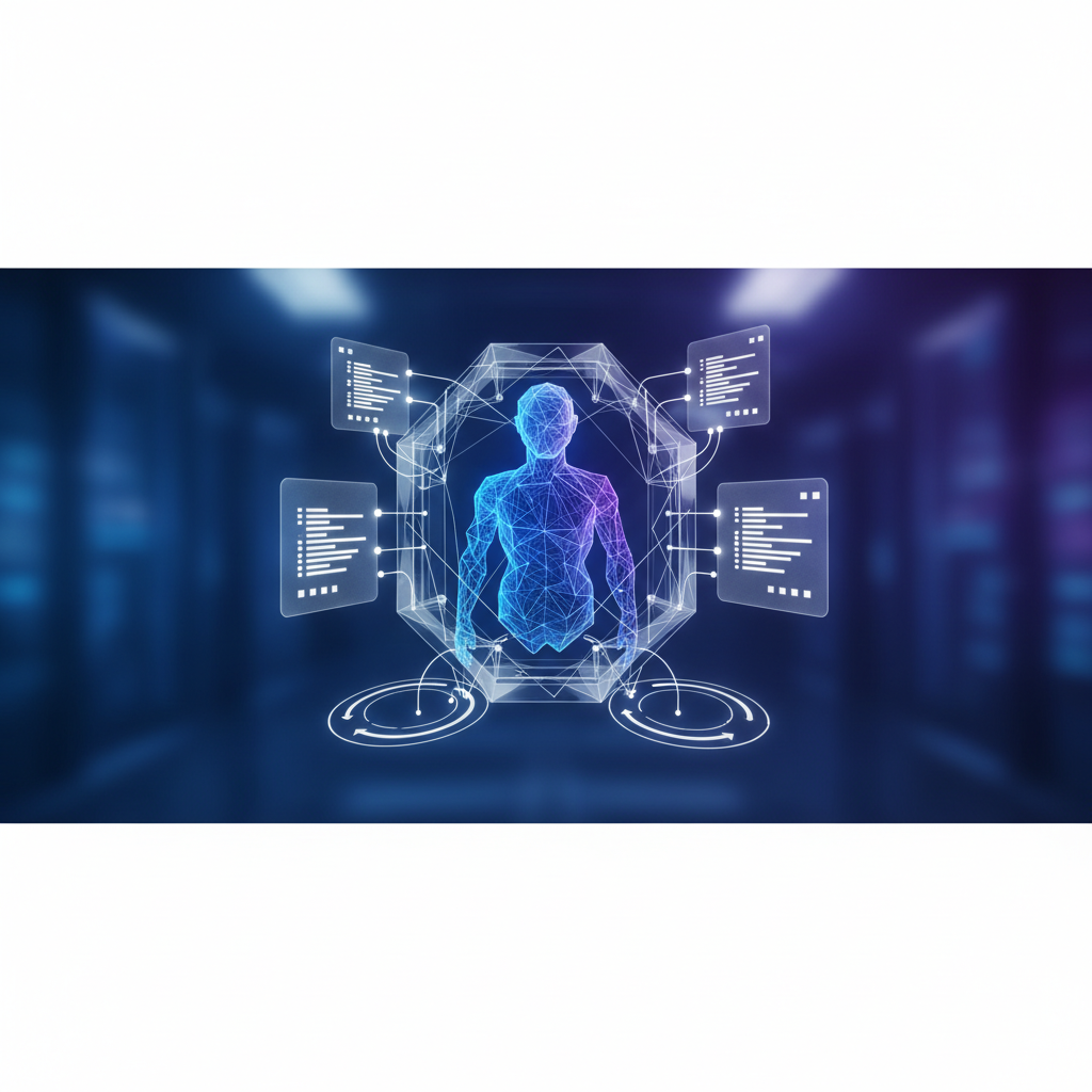 A sophisticated digital diagram showing an AI agent controlled by a structured harness system, including markdown rules and feedback loops, in a clean tech style