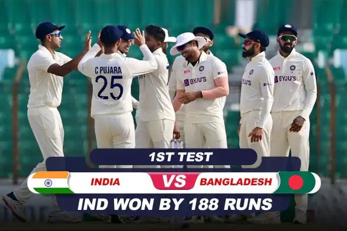 भारत ने 188 रनों से जीता पहला टेस्ट, कुलदीप यादव चुने गए प्लेयर ऑफ़ द मैच,,,। अंदर देखें वीडियो सहित फोटो,,,।