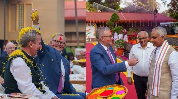 अहमदाबाद : रंगों के त्योहार में डूबे ऑस्ट्रेलियाई PM अल्बानीज, अहमदाबाद में खेला रंग;और कही ये बात,,देखे वीडियो,,,।