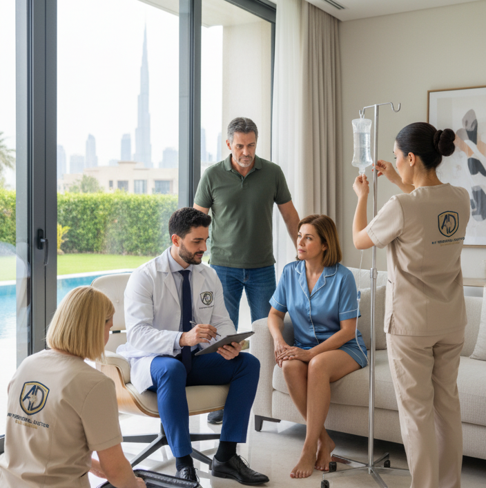 A sophisticated doctor in a luxurious home environment, conveying a sense of calm and control.