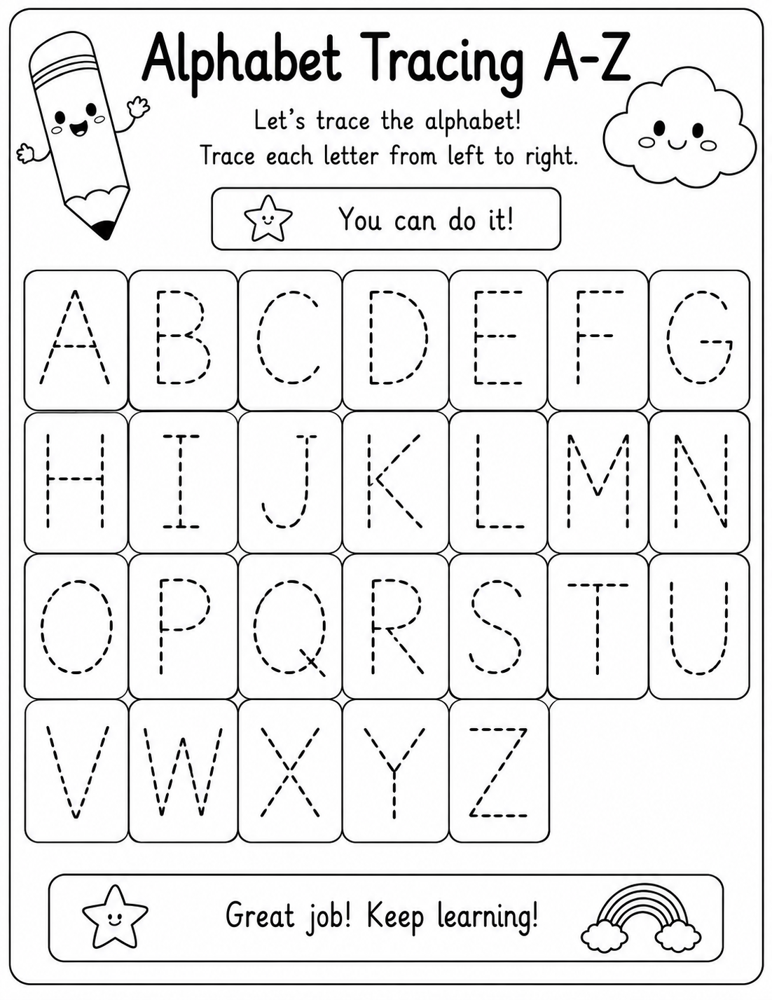 Sample downloadable worksheet: Alphabet Tracing A-Z