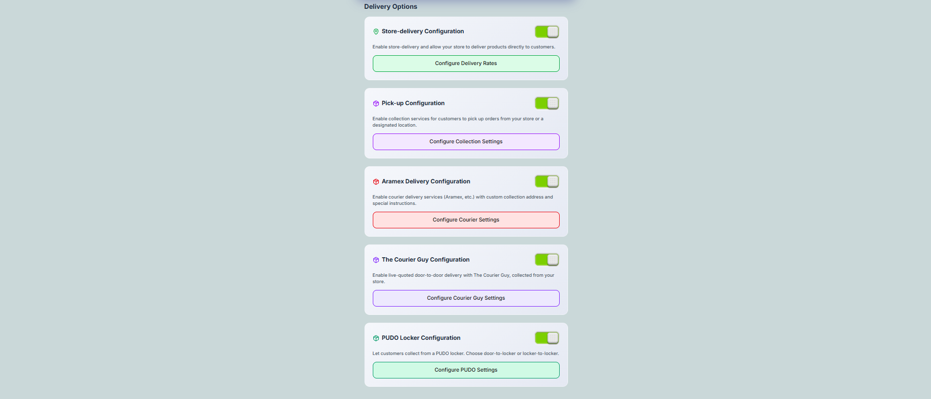 Integrated delivery and fulfilment options within Vendorah