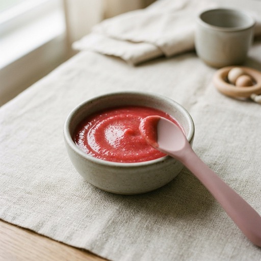 بوريه التوت البري والكمثرى — baby-led weaning recipe for 6+ months