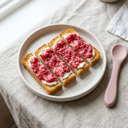 Raspberry & Ricotta Toast — baby-led weaning recipe for 9+ months