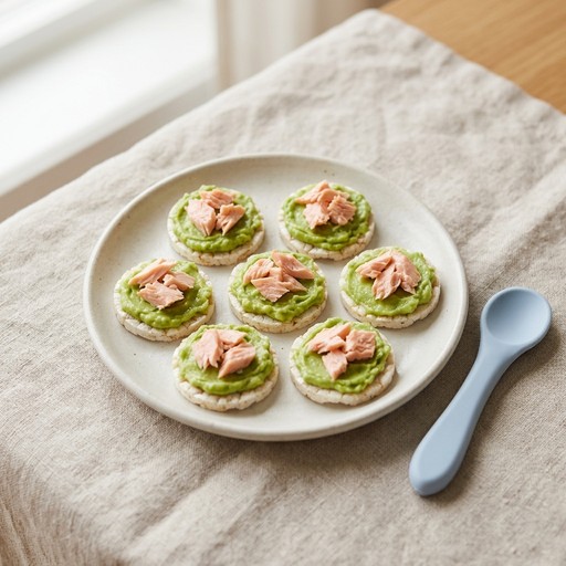 Salmon & Avocado Rice Cakes — baby-led weaning recipe for 6+ months