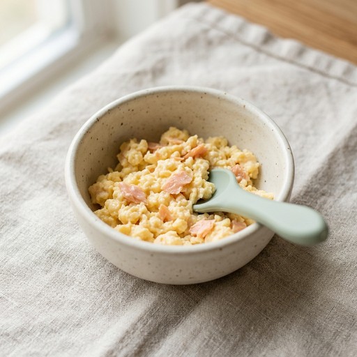 Scrambled Eggs with Smoked Salmon — baby-led weaning recipe for 12+ months
