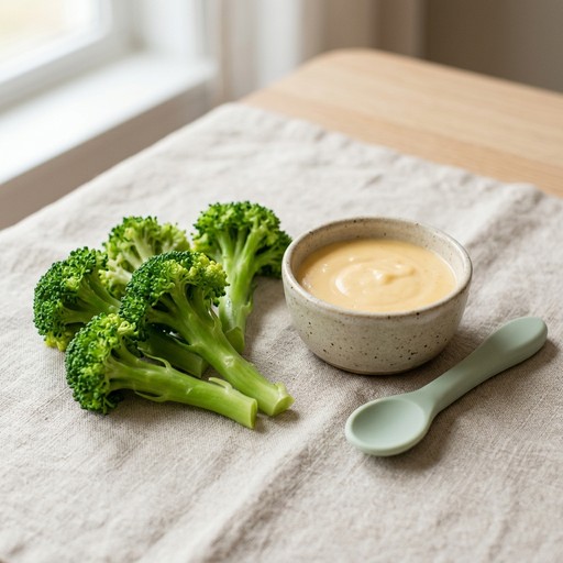 Steamed Broccoli with Cheese Dip — baby-led weaning recipe for 9+ months