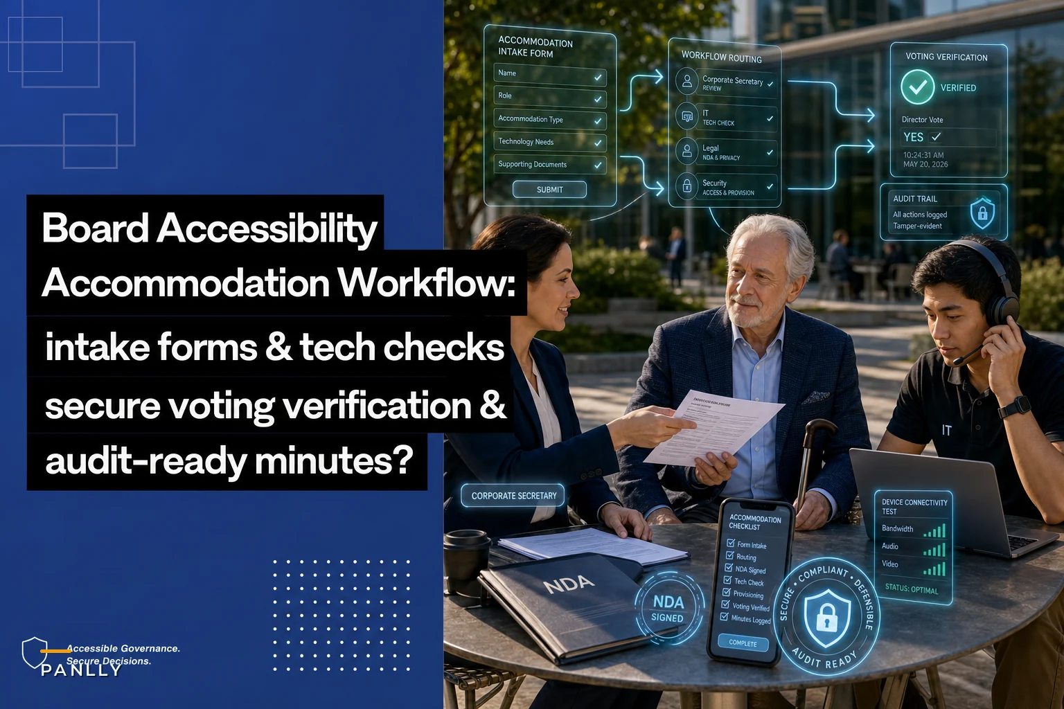 Board meeting accessibility playbook with accommodation forms and secure protocols