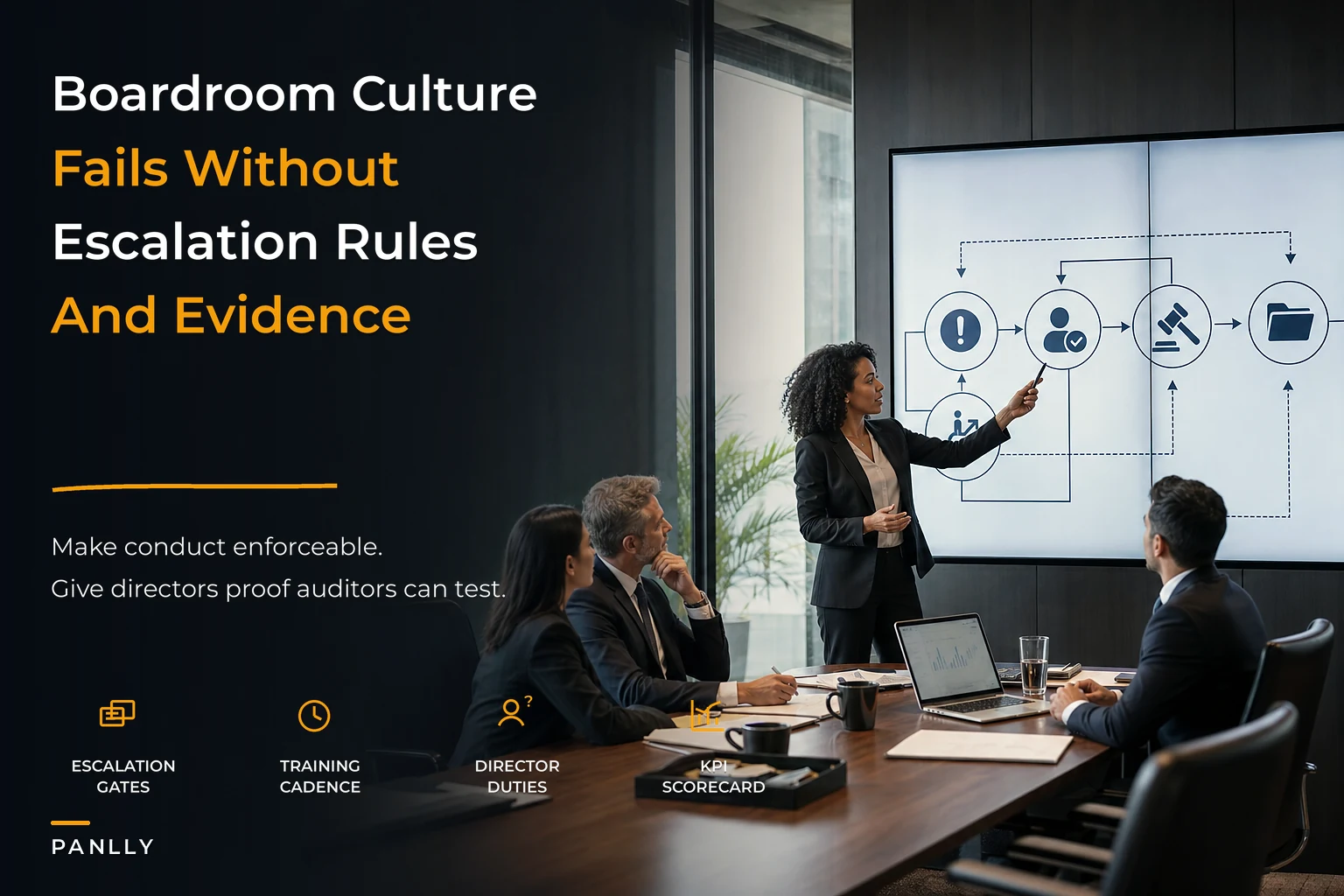 Enforceable boardroom culture playbook with escalation and accountability