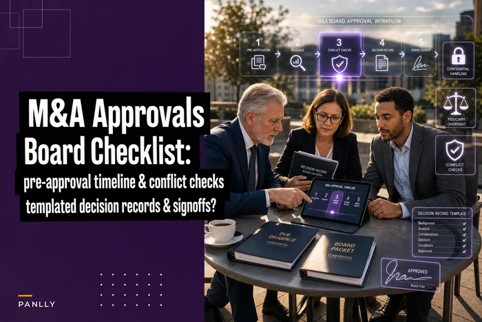 M&A board approvals: timeline, conflict checks and templated decision records for deal signoffs
