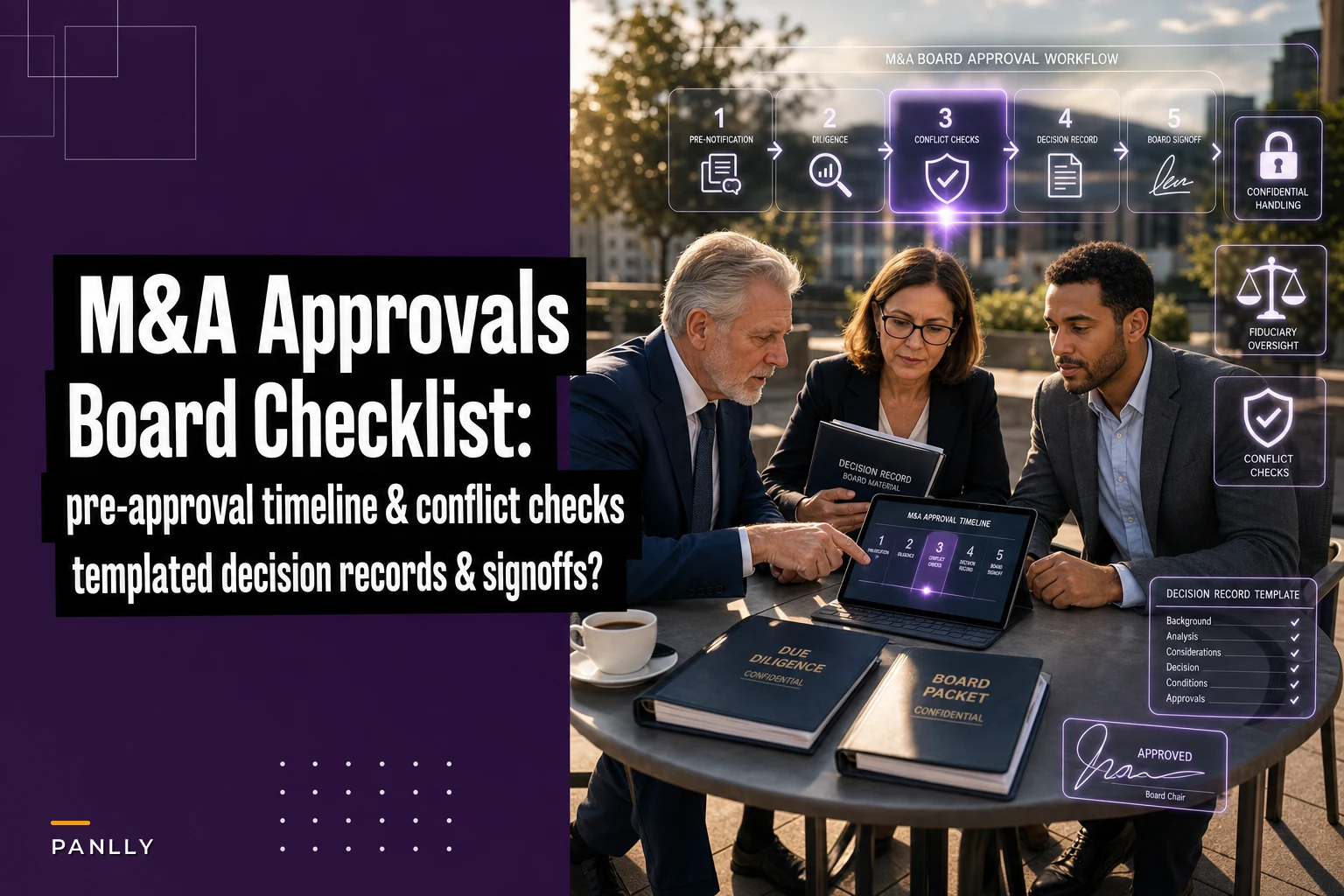 M&A board approvals: timeline, conflict checks and templated decision records for deal signoffs