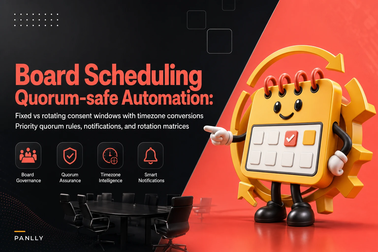 Scheduling board meetings across time zones: rotation rules and quorum-safe automation