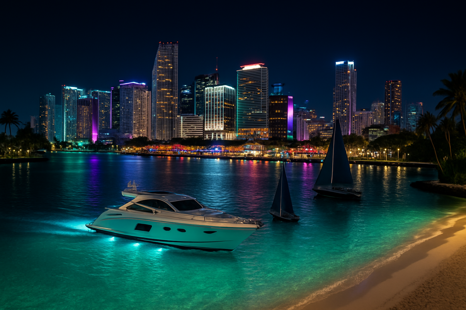 Night cruise through downtown Miami