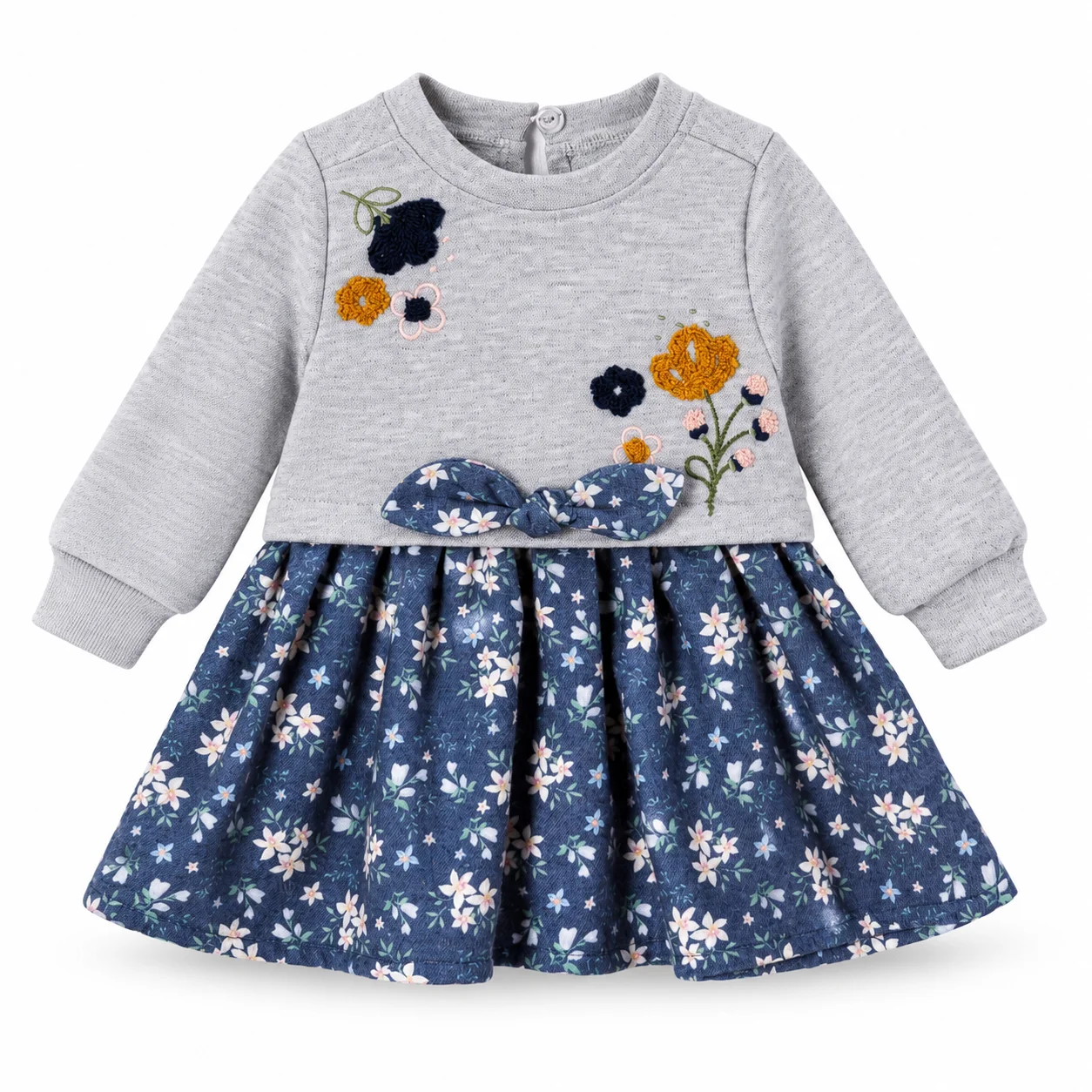 Robe Bébé Fille – Sweat Brodé et Jupe Fleurie