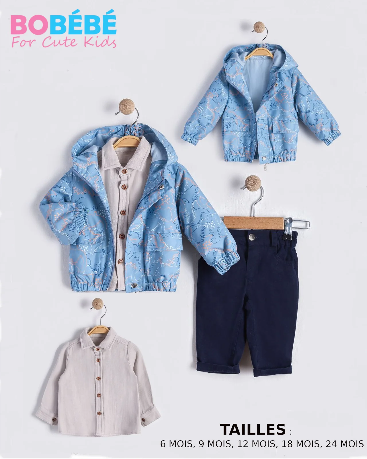 Ensemble Bébé Garçon – Veste à Capuche, Chemise et Pantalon