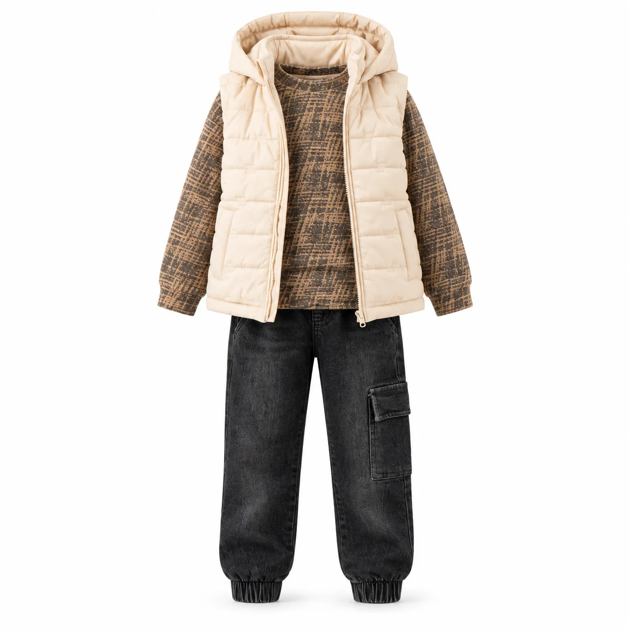 Ensemble garçon 3 pièces (Doudoune sans manches à capuche + Pull + Pantalon)