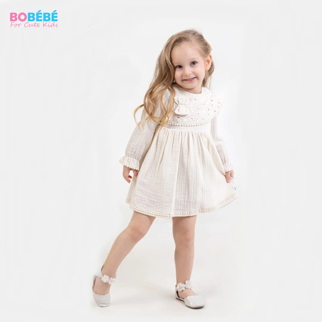 Robe Fille Premium Beige – Dentelle & Détails Brodés