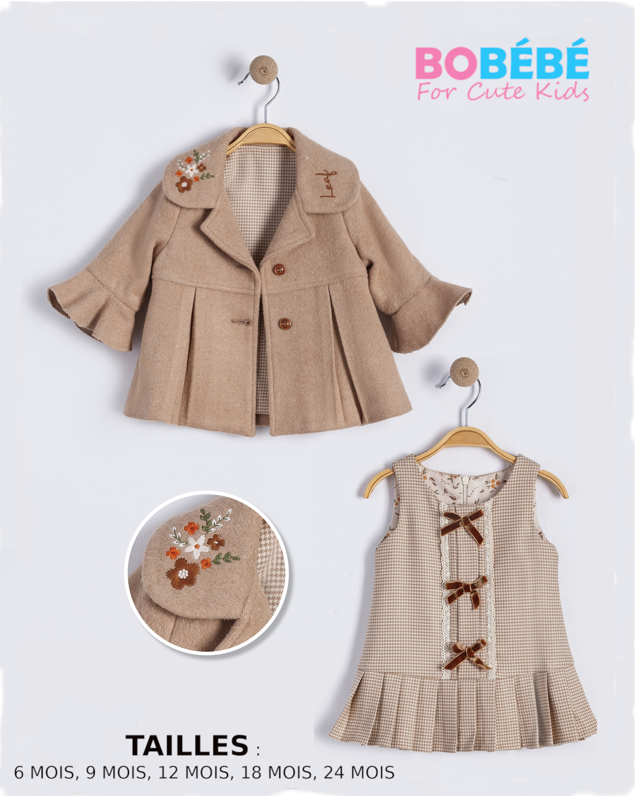 Ensemble Fille Élégant – Manteau Beige et Robe Assortie