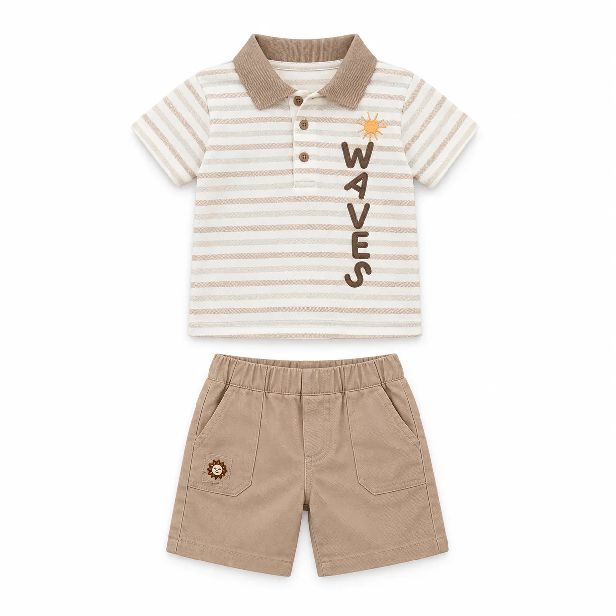 Ensemble 9-24 Mois Garçon Été – Polo Rayé Waves & Short Beige