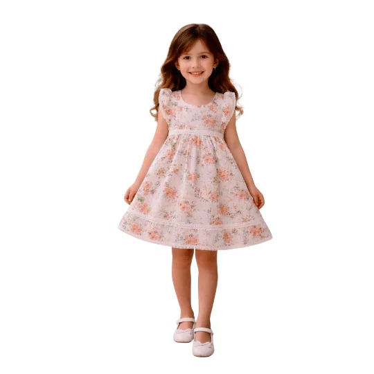 Robe 2-5 Ans Florale – Coupe Évasée & Manches Volantées