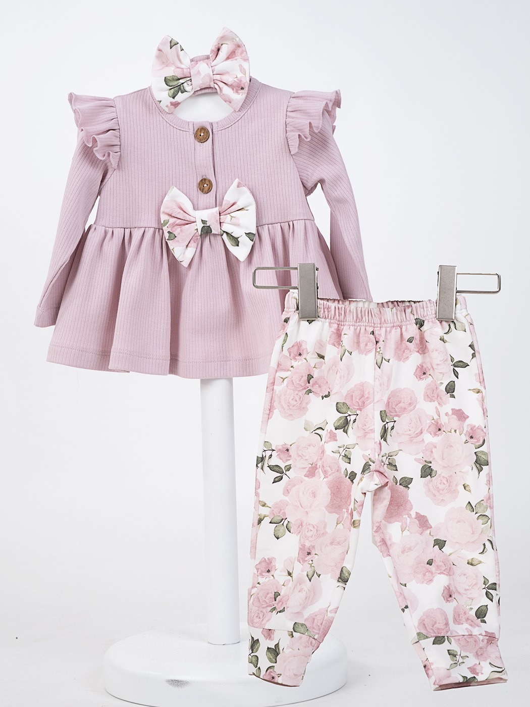 Ensemble Fille 3 Pièces – Robe, Pantalon Fleuri & Bandeau