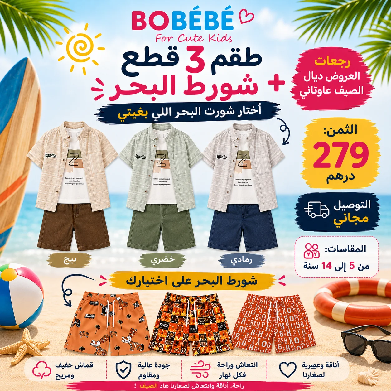Pack 5-14 ans Ensemble 3 pièces + short de bain de votre choix