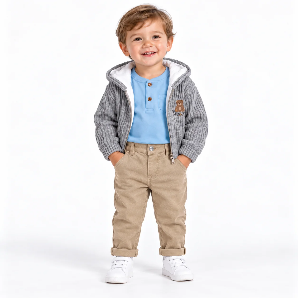 Ensemble Bébé Garçon – Veste à Capuche, T-shirt et Pantalon