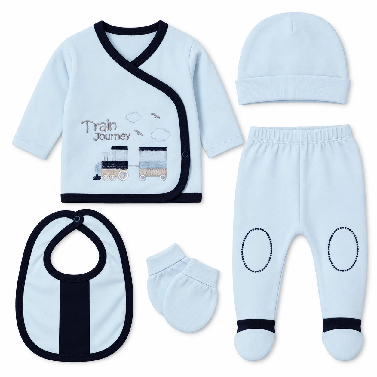 Ensemble 5 PCS naissance bébé garçon “Train Journey”