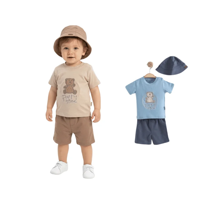 Ensemble 3-18 Mois bébé 3 pièces (T-shirt + short + chapeau)