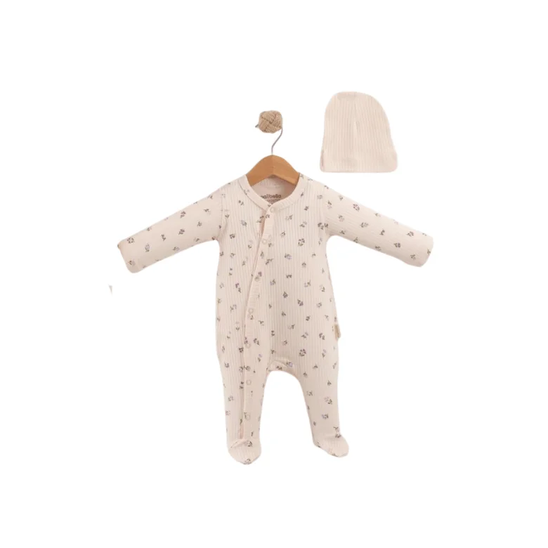 Grenouillère 0-3 Mois bébé 100% Coton + bonnet