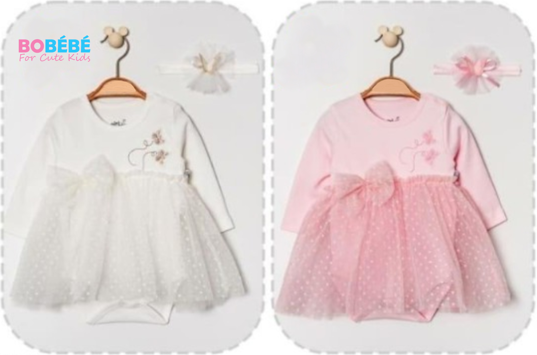Robe-body bébé fille en tulle — 2 pièces (robe + bandeau)